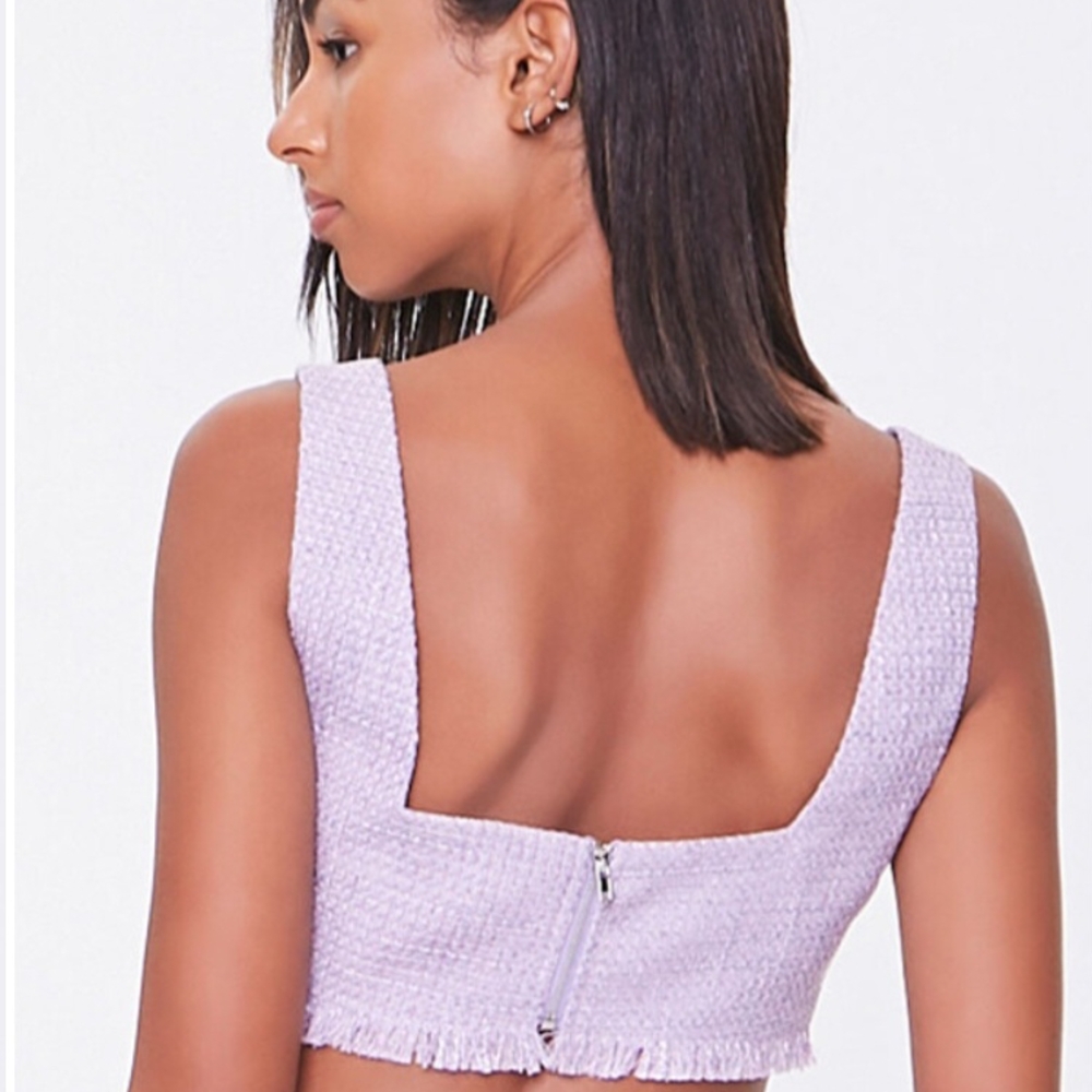 Forever 21 | Tweed Raw Hem Zip Up Back Crop Tank Top Large Nwt!